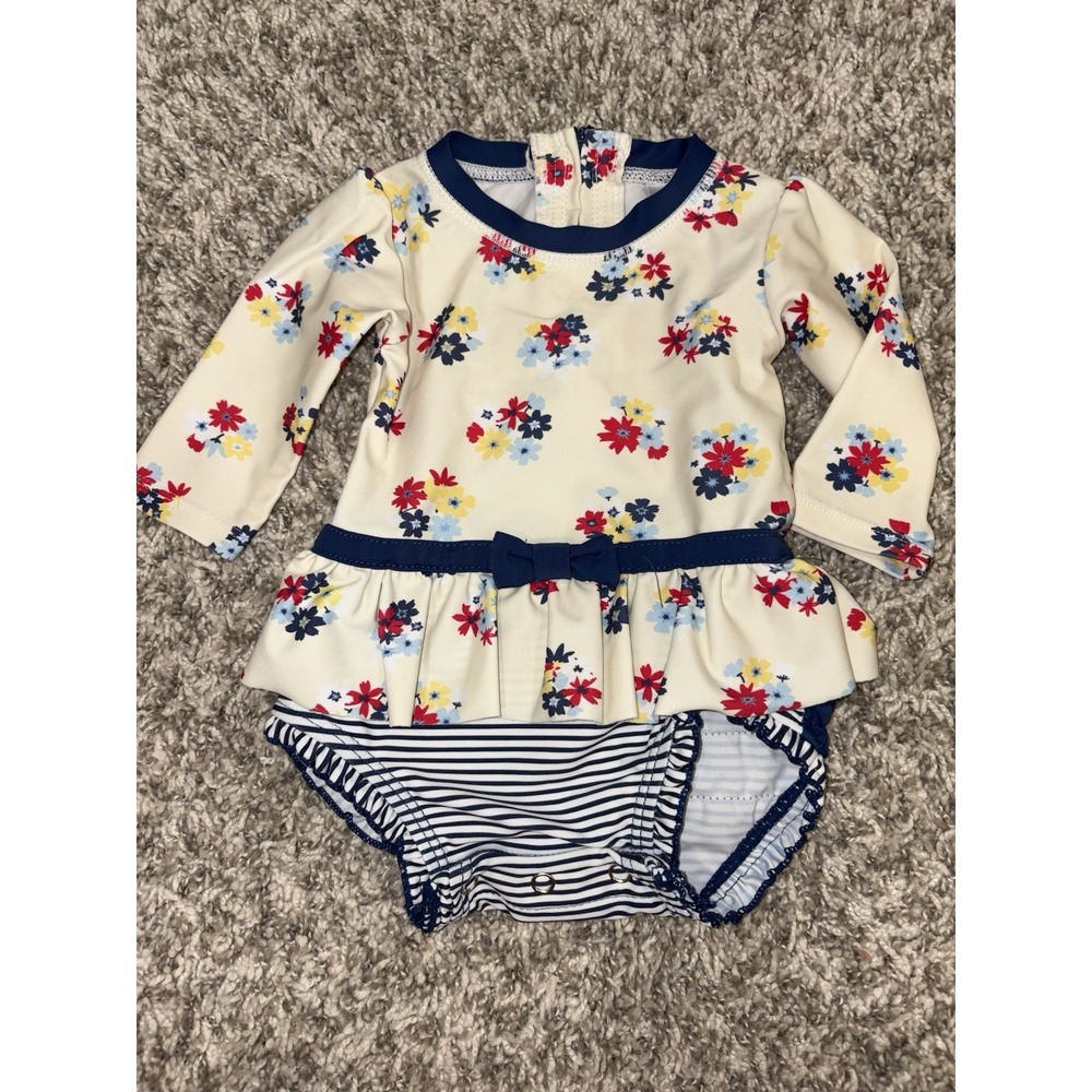 RUFFLE BUTTS Baby Girls 3-6 Mth  Long Sleeve One Piece Rash Guard Swimsuit Beach